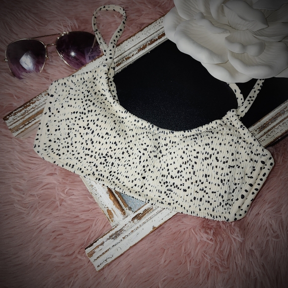 Small Spotted Smocked Xhilaration Bandeau Bikini Top - Picture 1 of 5